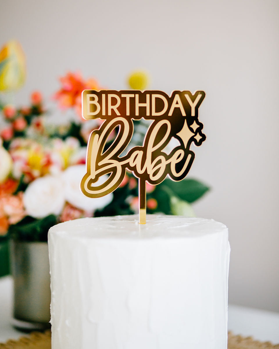 4.5 Birthday Babe Engraved Cake Topper, Acrylic or Wood