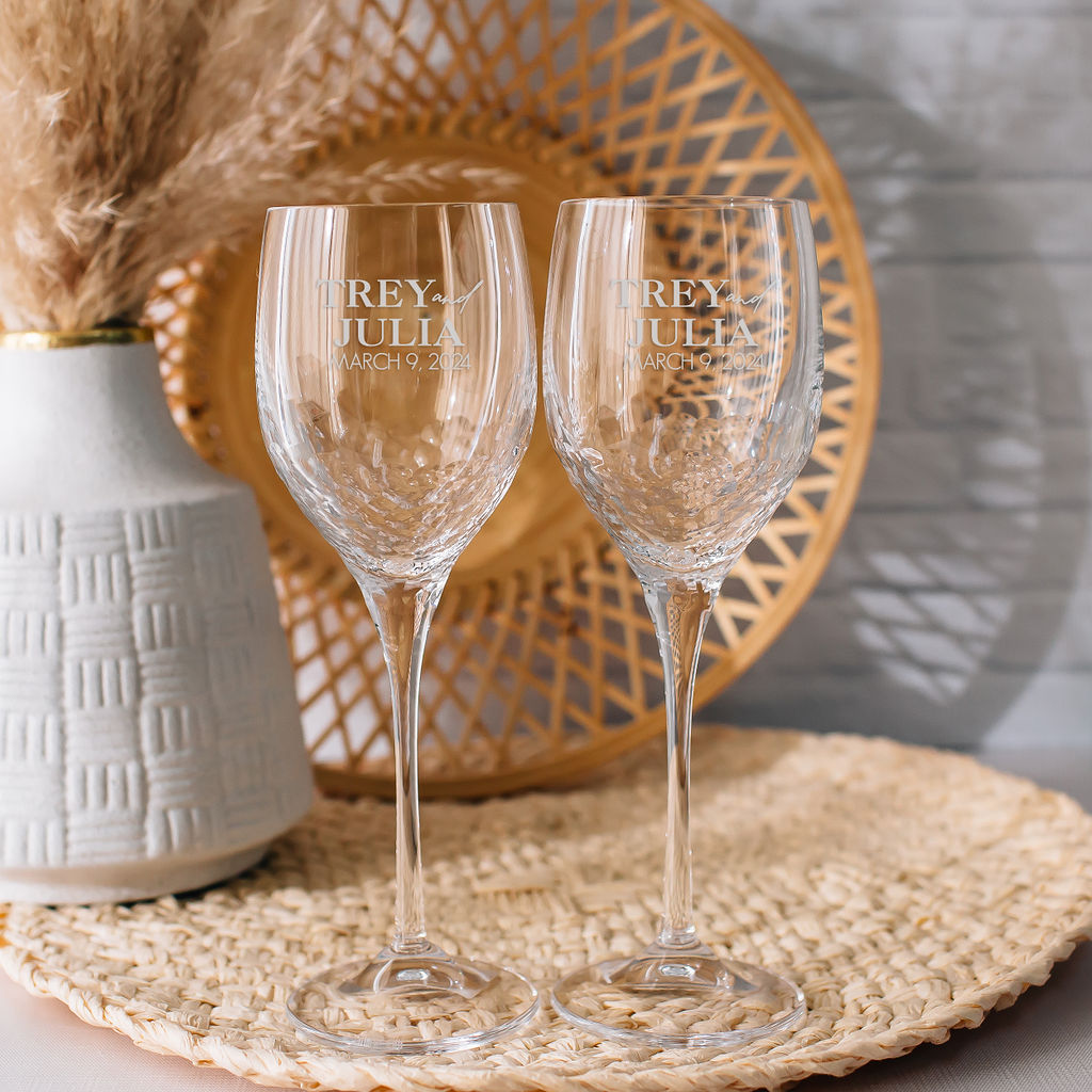 Personalized Champagne Glasses, Wedding gift, The Crystal Shoppe.
