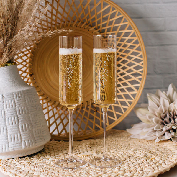 Set of 3, 6, 8, and More Custom Etched Bride, Bridesmaid, Champagne Flutes  - Personalized Wedding Pa…See more Set of 3, 6, 8, and More Custom Etched